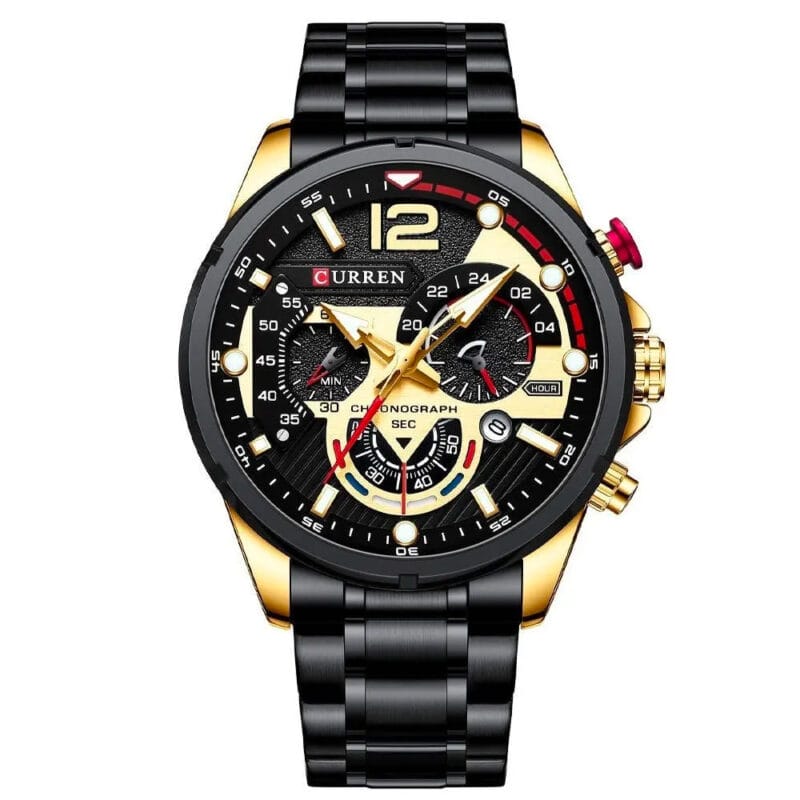 Negro_Dorado Reloj Curren 8395 Acero nuevo + Ajustador