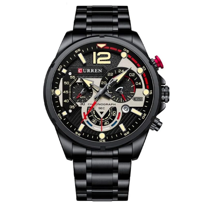 Negro-Negro Reloj Curren 8395 Acero nuevo + Ajustador
