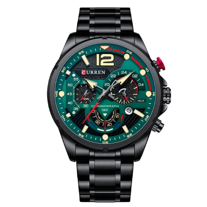 Negro-Verde Reloj Curren 8395 Acero nuevo + Ajustador