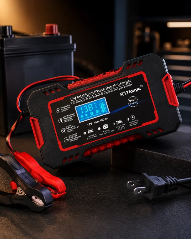 Cargador Inteligente de Baterías4 inzas de seguridad roja y negra para conexión de cargador de baterías 12V