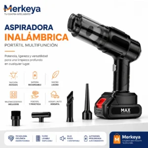 Aspiradora portátil inalámbrica recargable con accesorios multifuncionales para hogar y vehículo