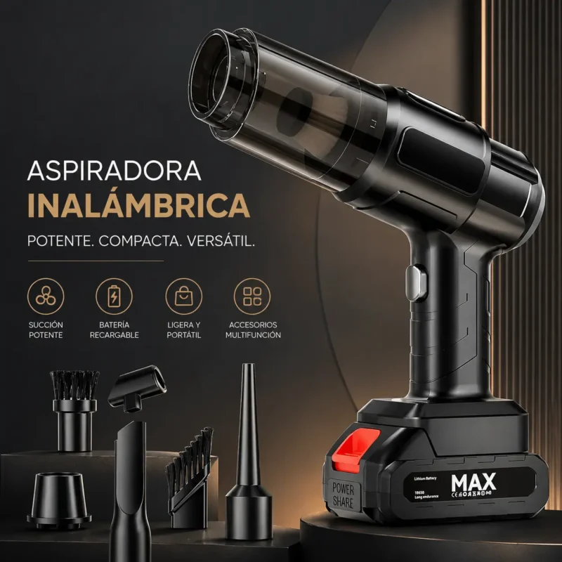 Aspiradora Portátil Inalámbrica Premium con Accesorios Multifunción