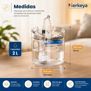 fuente para mascotas transparente con grifo de agua circulante