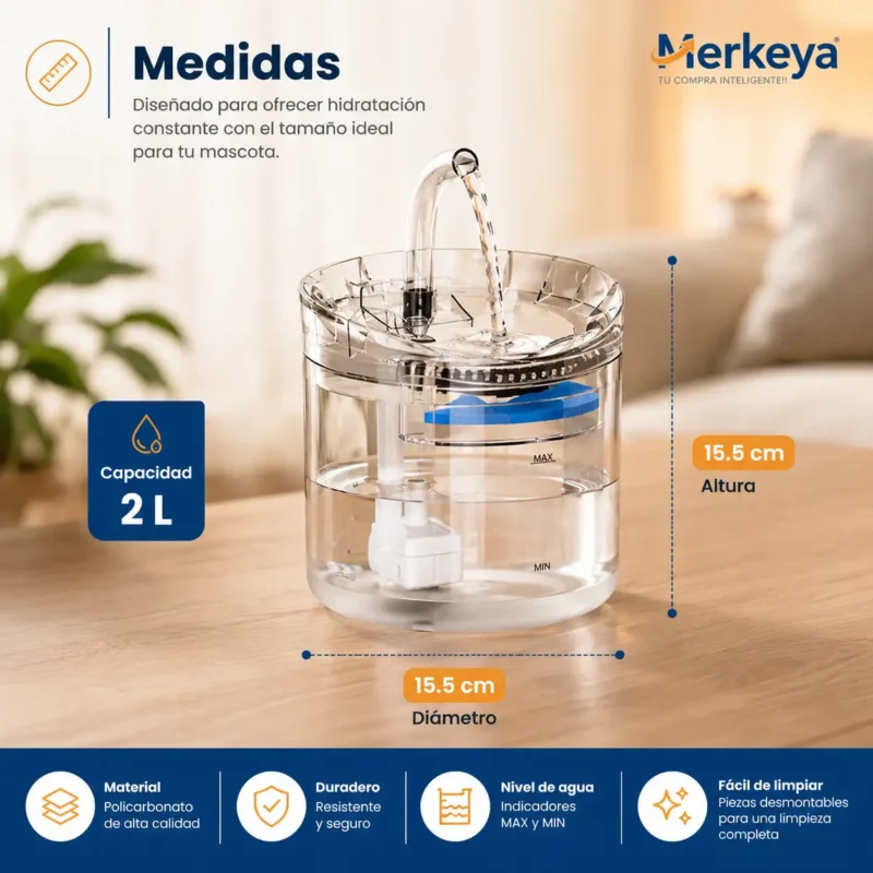 fuente para mascotas transparente con grifo de agua circulante