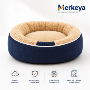 Cama para mascotas Mía tipo nido azul con interior beige suave