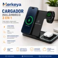Cargador inalambrico 3 en 1 Cargador inalámbrico 3 en 1 plegable negro para celular smartwatch y audífonos