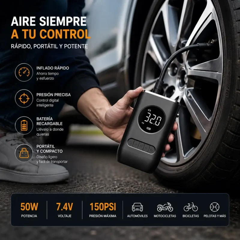 compresor de aire de mano merkeya kit completo con cable usb c