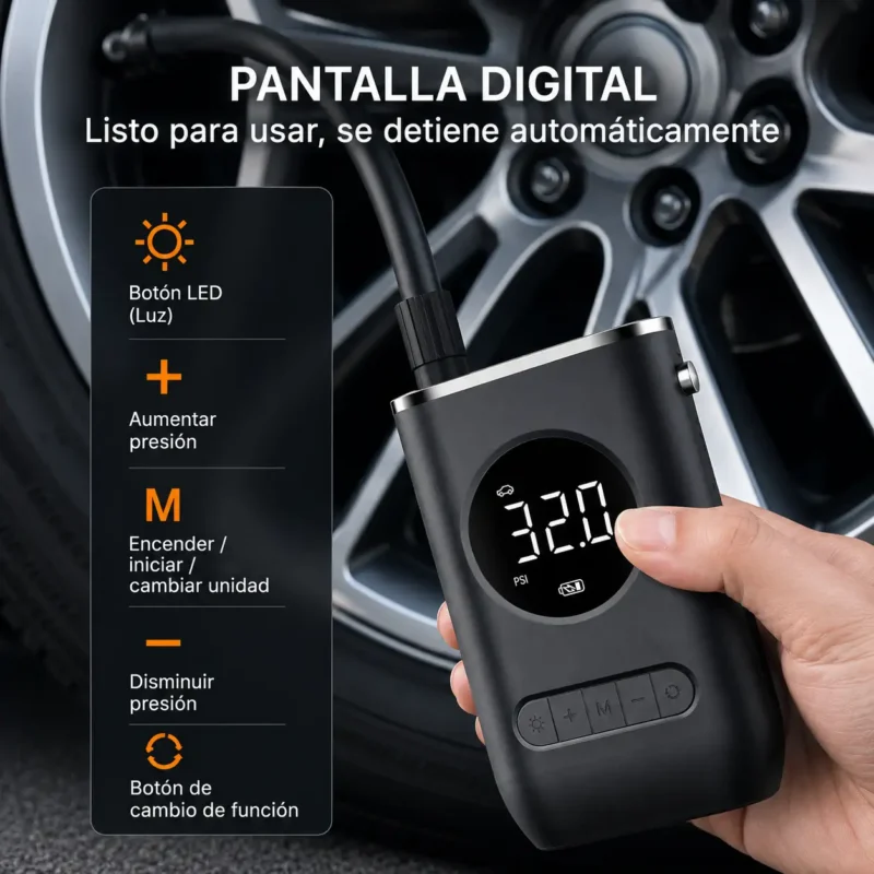 Inflador Portátil Digital (compresor)  150 PSI USB-C - Autonomía en la vía