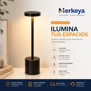 Lámpara LED táctil recargable XG-912 minimalista negra con carga USB tipo C