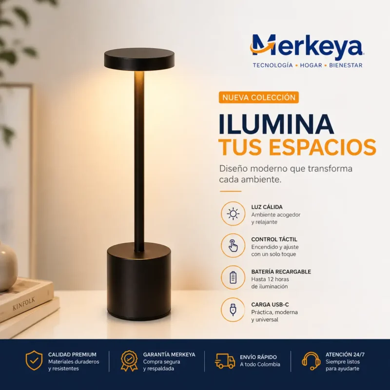 Lampara Led De Mesa Tactil Xg912 (2) Lámpara LED táctil recargable XG-912 minimalista negra con carga USB tipo C