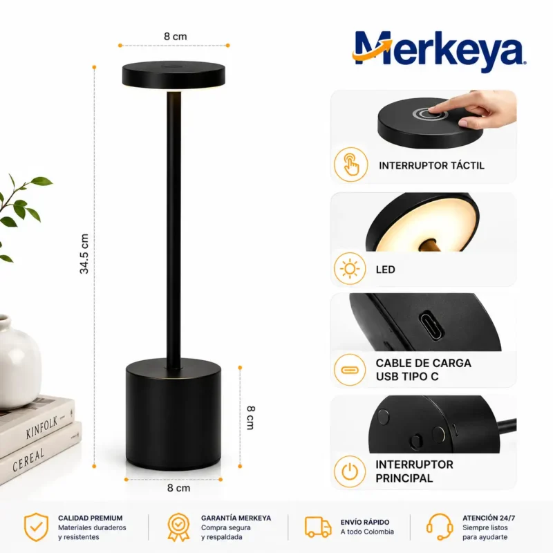 Lampara Led De Mesa Tactil Xg912 (4) Lámpara inalámbrica táctil con batería recargable de 12 horas.