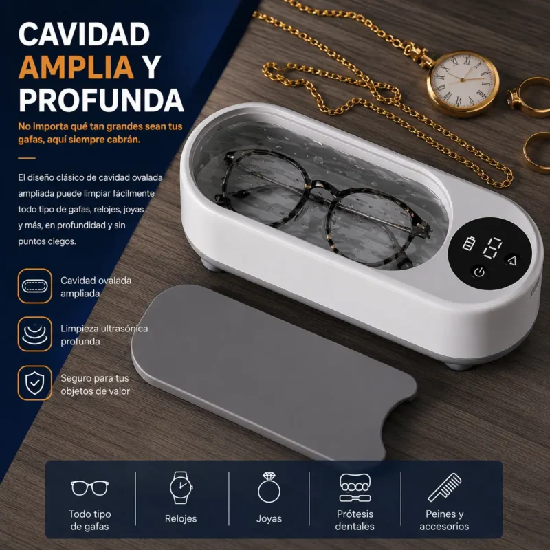 Limpiador ultrasonico para joyas y gafas (7) Lavadora ultrasónica 450ML para gafas y accesorios pequeños