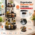 Organizador giratorio 360 Bandeja giratoria de 3 niveles con bordes elevados para frascos