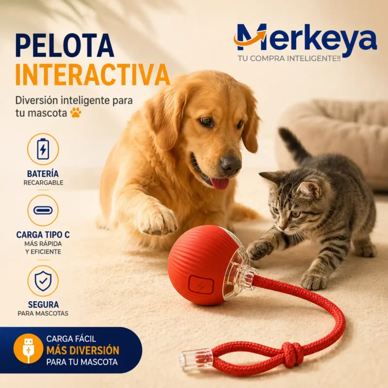 Pelota Inteligente interactiva (5) Pelota interactiva para gatos con movimiento automático, luces LED y carga USB