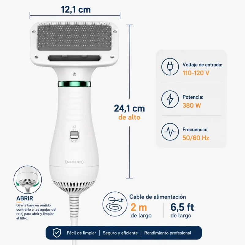 cepillo secador para mascotas electrico portatil para estetica canina