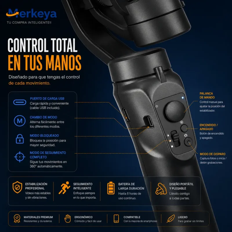 Controles frontales del Gimbal H4 de 3 ejes