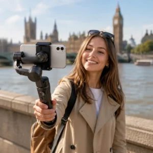Mujer creando contenido con Gimbal H4