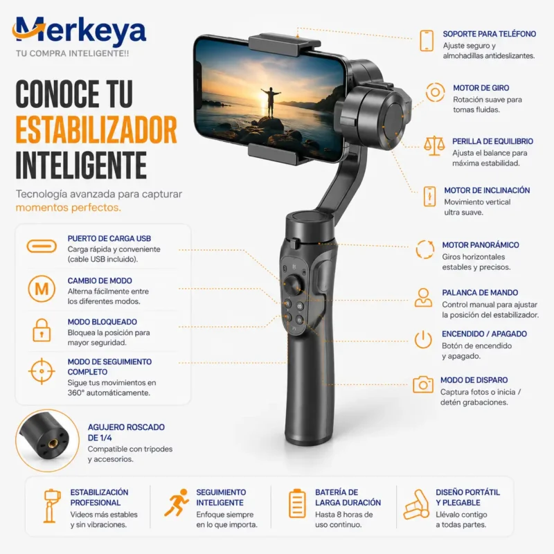 Gimbal H4 con soporte ajustable para smartphone