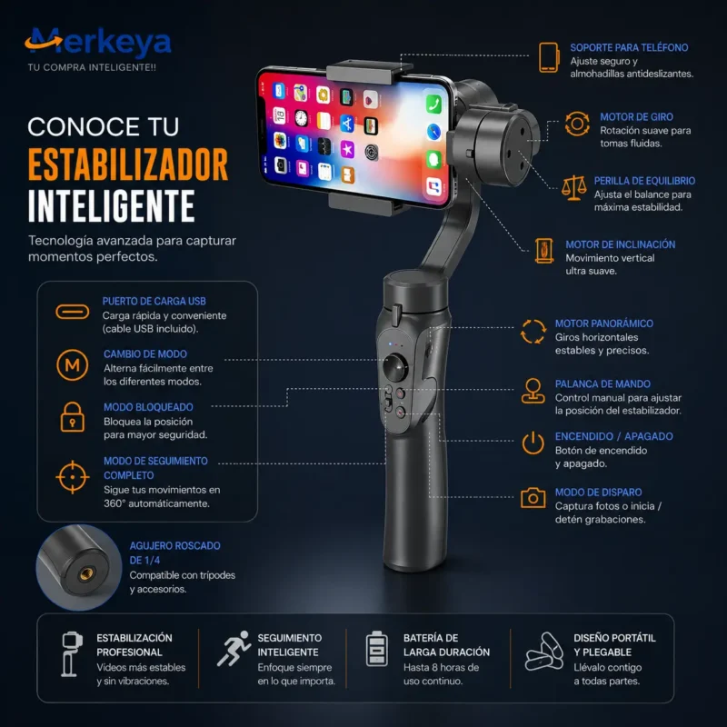 Gimbal H4 plegable para grabar videos con celular